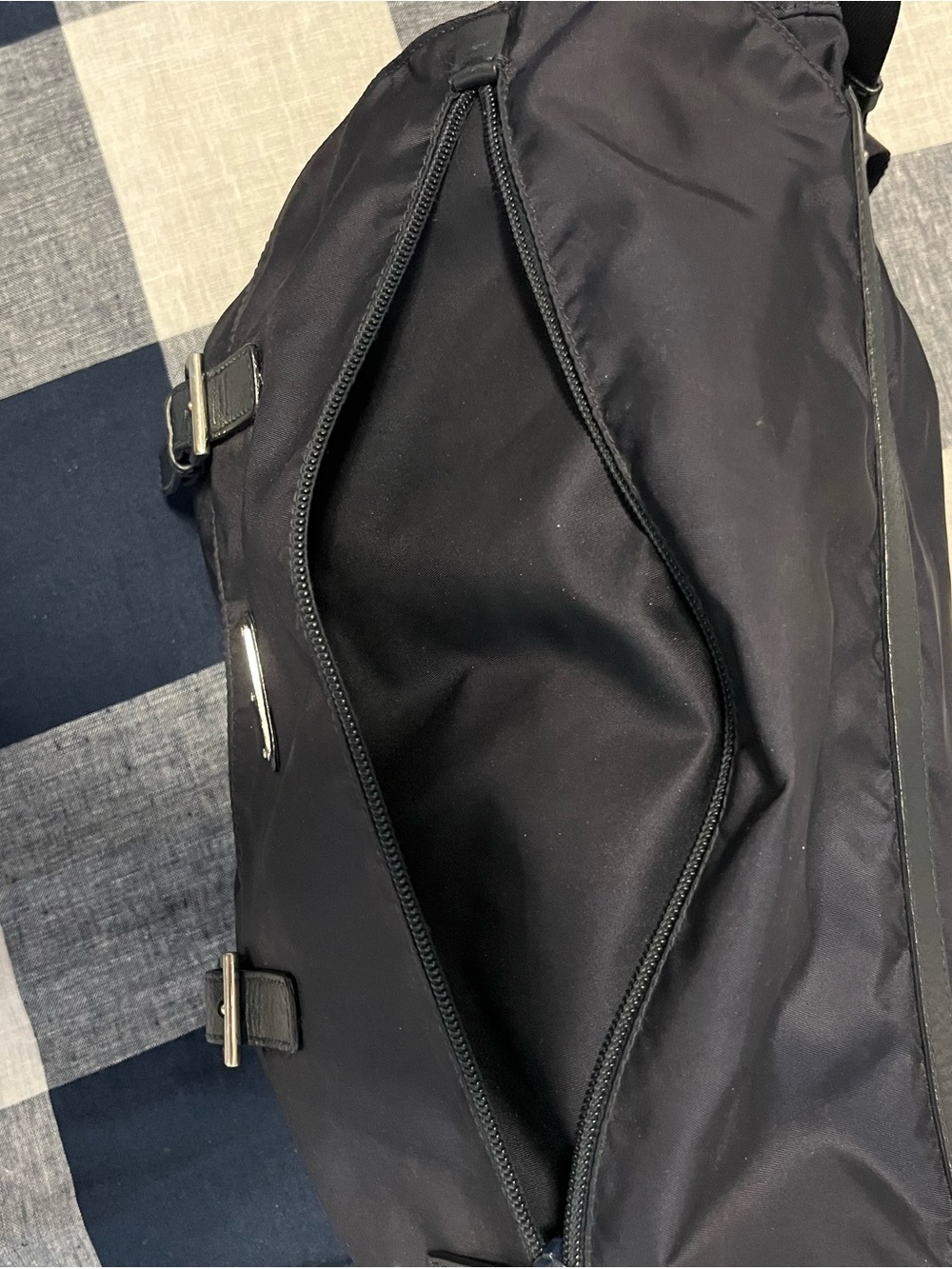 Prada Navy Nylon Messenger Bag with Silver Hardware, Leather Trim with Dust Bag - Picture 8 of 12